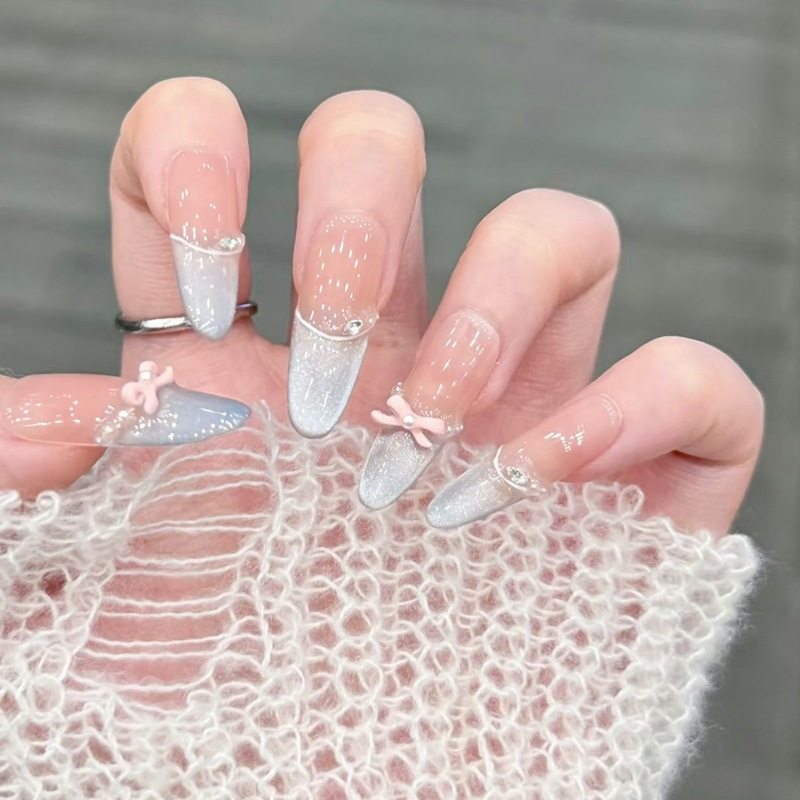手工儿童美甲穿戴甲高级感中长款蓝银芭蕾舞鞋指甲贴片2026年新款,彩妆/香水/美妆工具,美甲工具,淘宝优惠券,粉丝福利购,淘宝优惠卷