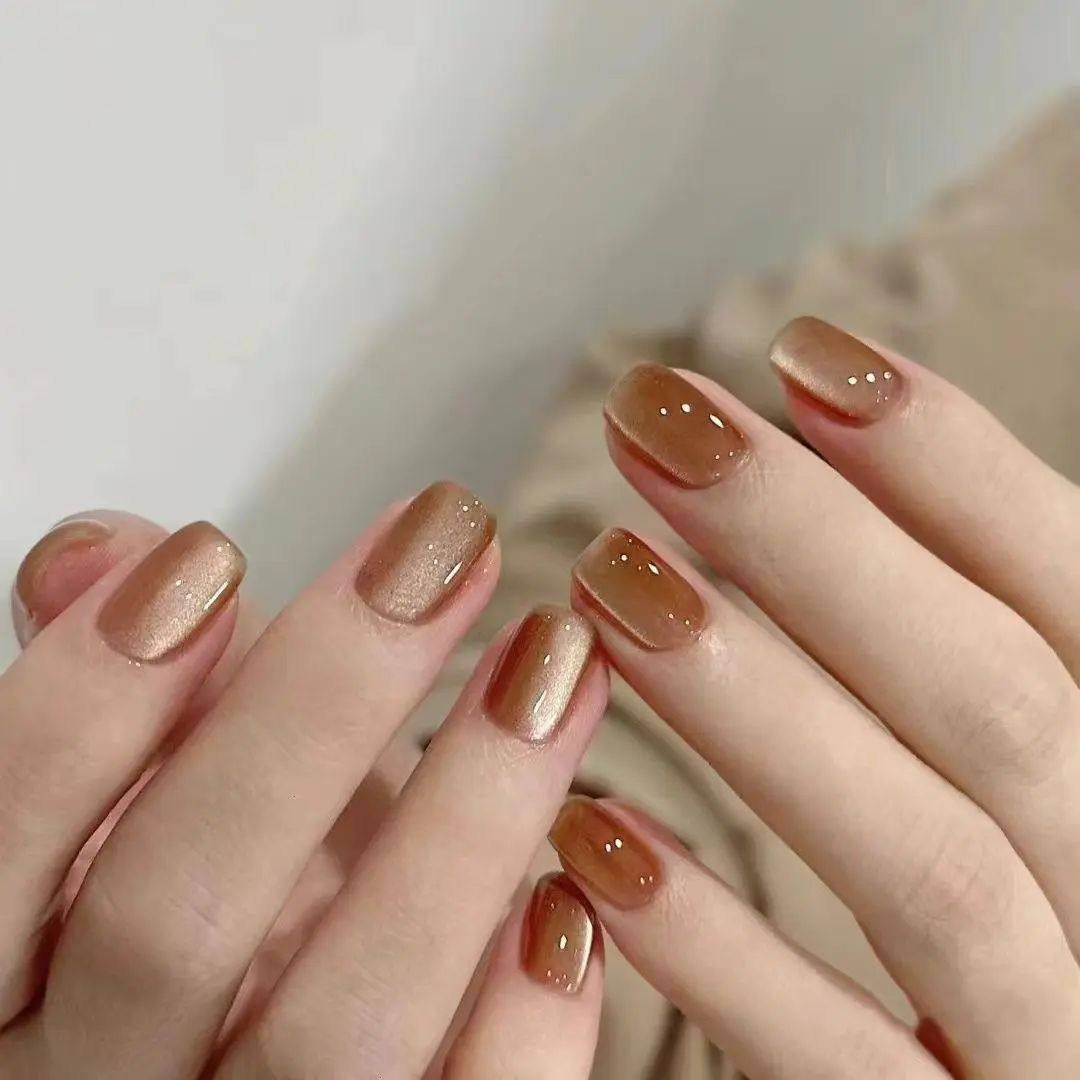 手工儿童美甲穿戴甲感短款显白琥珀猫眼假指甲贴片2026年新款,彩妆/香水/美妆工具,美甲工具,淘宝优惠券,粉丝福利购,淘宝优惠卷