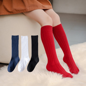 藏青深蓝色儿童长筒袜学生校服袜春秋及膝红色女童宝宝高筒小腿袜