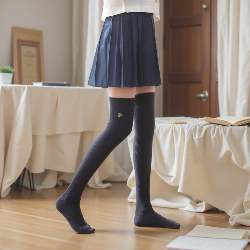 女童长筒袜大童棉袜长袜子深灰打底袜春夏护膝腿袜儿童高筒过膝袜