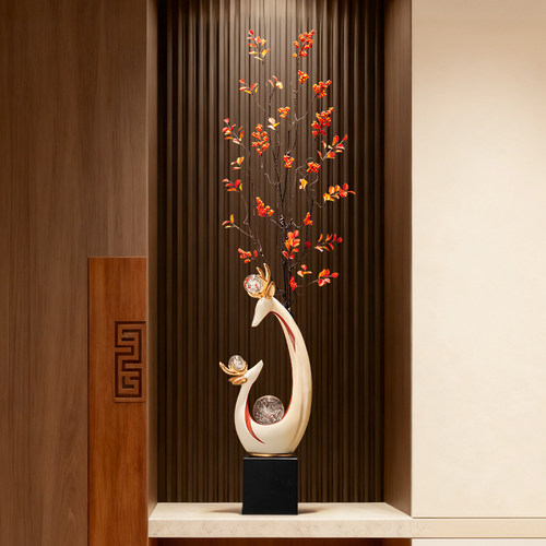 高级感家居招财福鹿相伴花瓶摆件