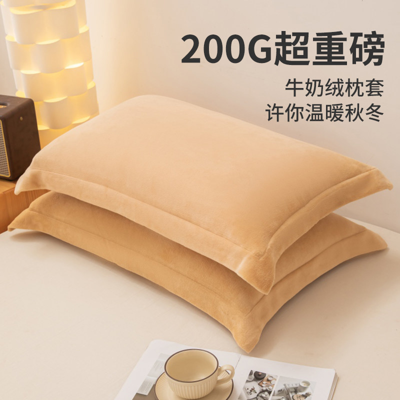纯色牛奶绒枕套一对装秋冬加厚保暖家用枕头套48x74cm枕芯内胆套