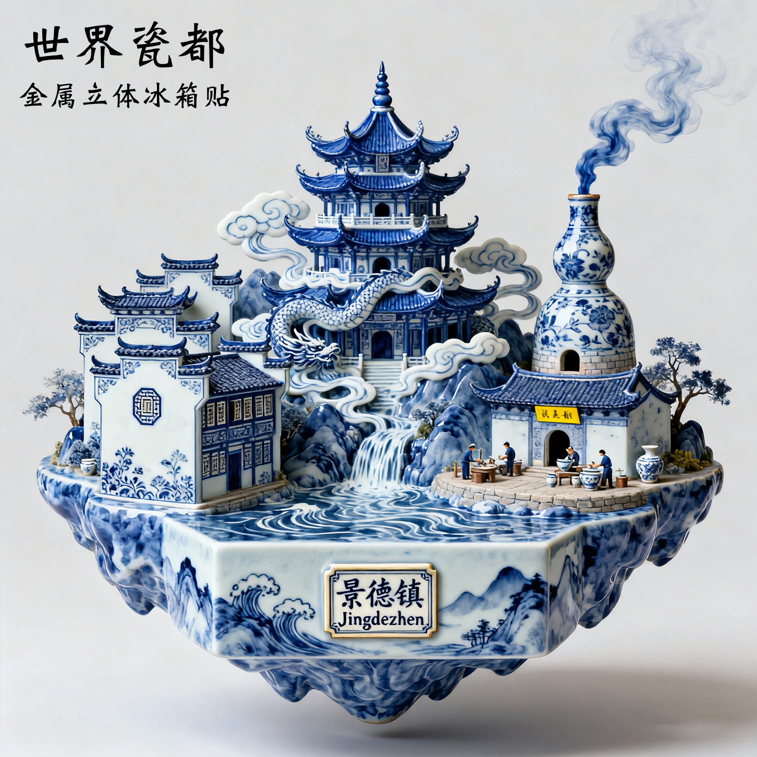 景德镇金属立体浮雕冰箱贴