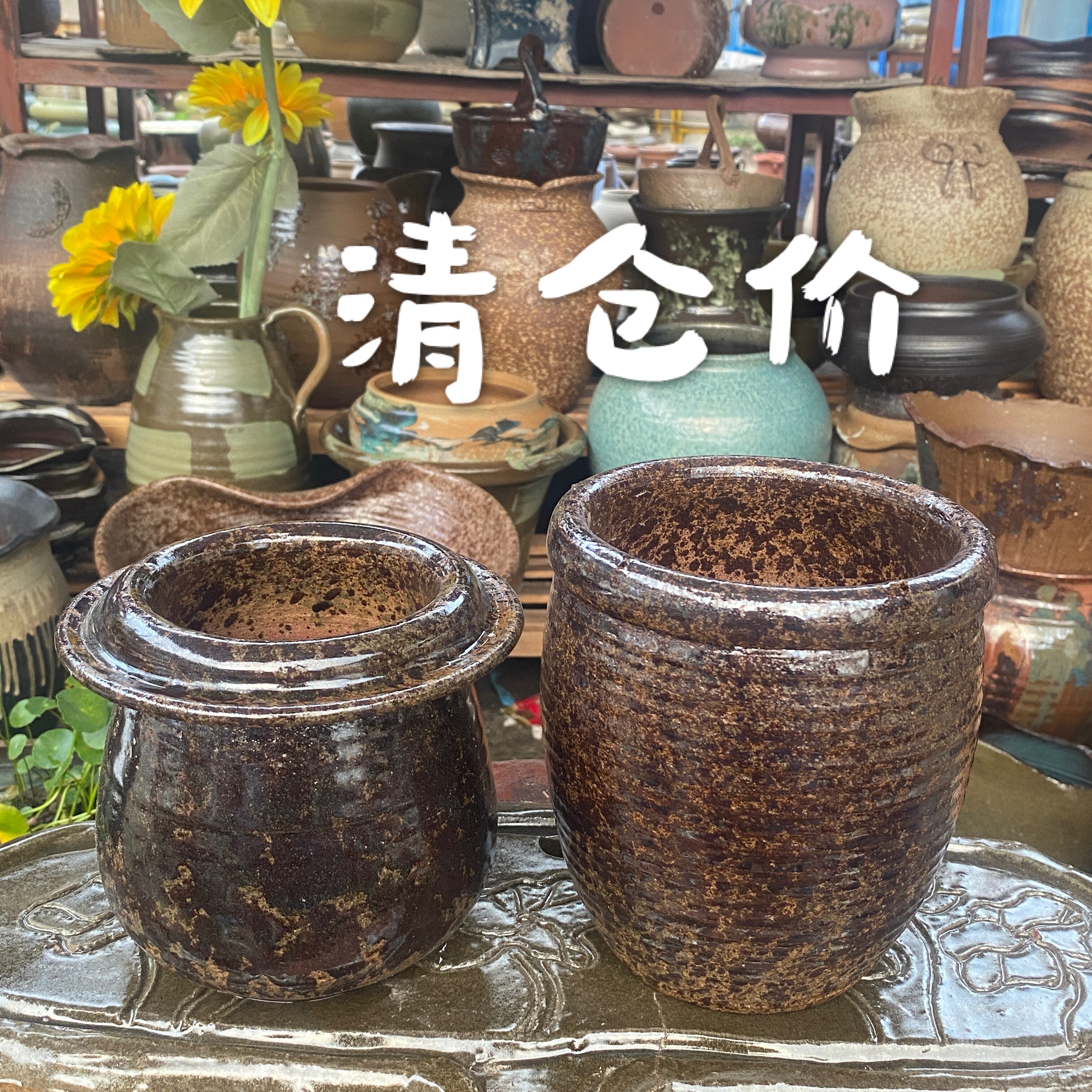 手工多肉植物花盆粗陶花盆创意单耳盆双边盆兰花绿植盆福利
