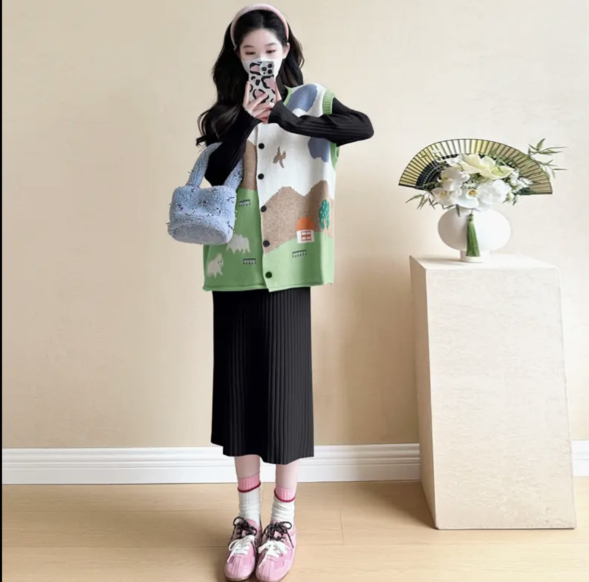 2025春款新款韩版宽松慵懒风针织马甲背心女外搭叠穿毛衣坎肩上衣
