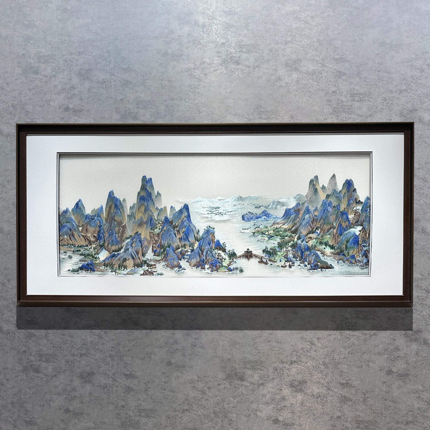 苏绣千里江山图苏州精品刺绣客厅挂画新中式书房定制大幅山水绣画