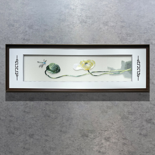 刺绣床头画苏绣成品睡莲手工绣新中式金色莲花书房卧室荷花装饰画