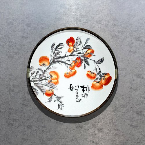 事事如意挂画新中式苏绣玄关客厅红柿子餐厅沙发背景墙刺绣装饰画