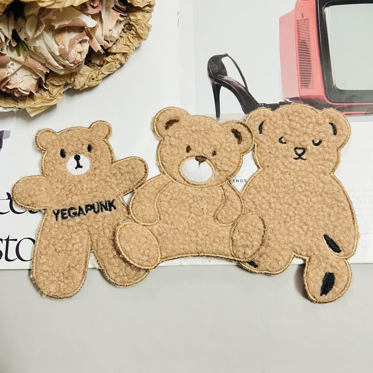 时尚小号毛绒小熊刺绣布贴补丁装饰卫衣外套包帽修补破洞服装辅料