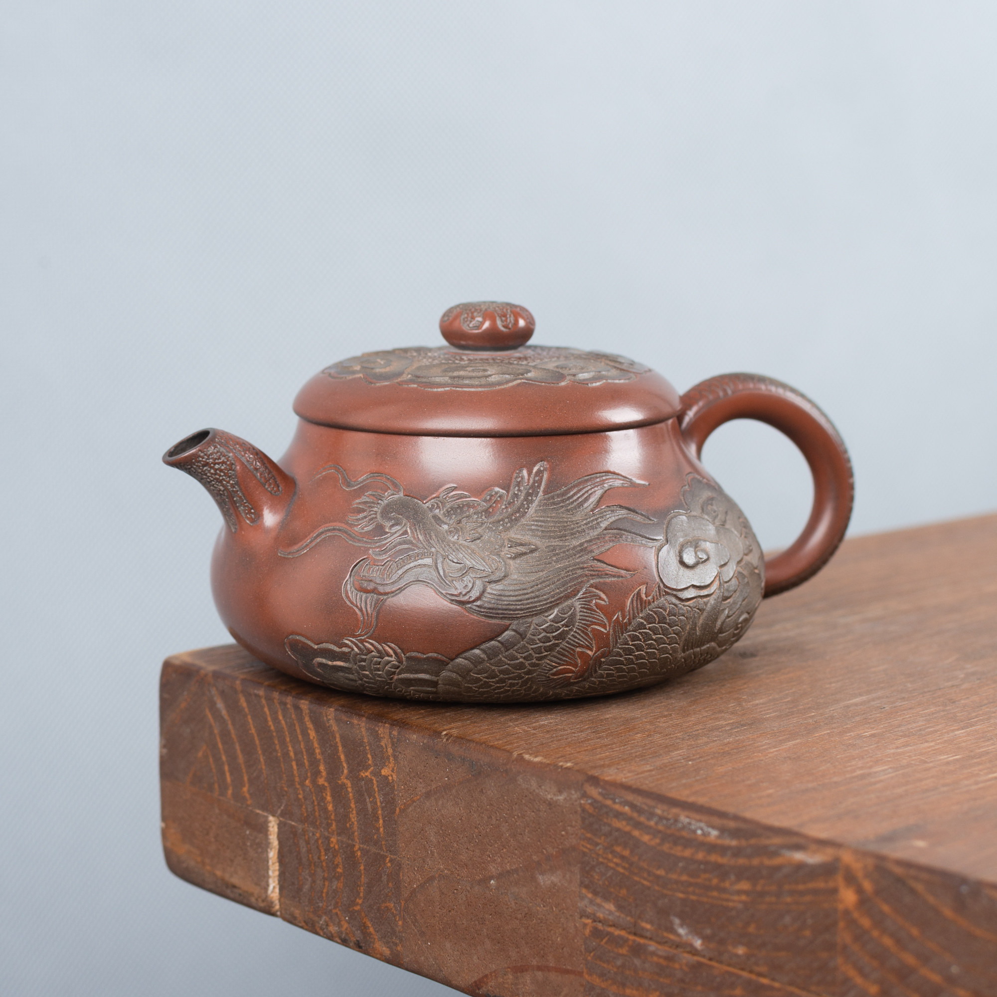 钦州坭兴陶集「黎昌权明炉龙壶 」 省大师精品 纯手工窑变茶壶