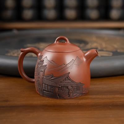 钦州坭兴陶集「唐天源民居秦权壶」 市级大师精品 纯手工窑变茶壶