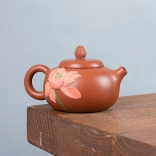 」 钦州坭兴陶茶壶「花苞粉荷花壶 原矿紫陶纯手工家用泡茶壶