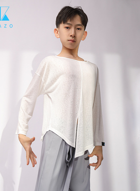 茜卡索 男童拉丁舞服练功服秋冬宽松训练上衣男孩长袖表演服G5072