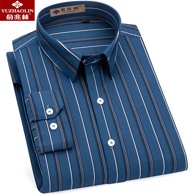 俞兆林竹纤维条纹长袖衬衫男中年2022春季新款男士商务休闲装衬衣