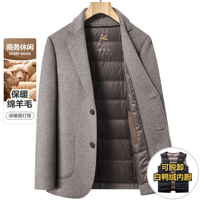 羽绒内胆双面呢羊毛西服外套男士