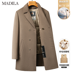 冬季毛呢大衣男款双面羊绒外套男中长款羊毛呢子鹅绒内胆加厚风衣
