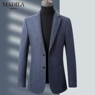 秋冬高端羊绒西装男新款千鸟格羊毛西服商务便西男士休闲毛呢外套