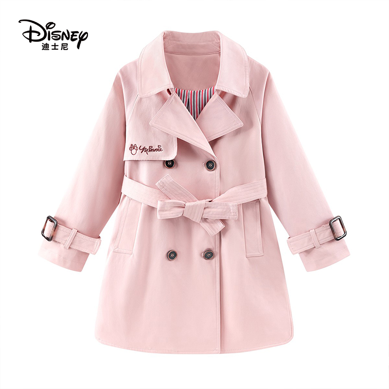 正品迪士尼童装女童春秋中长款风衣外套2025新款中大儿童休闲上衣