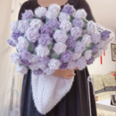 渐变紫玫瑰花毯diy手工编织毛线材料包钩织花束毯子冬季 自制送礼