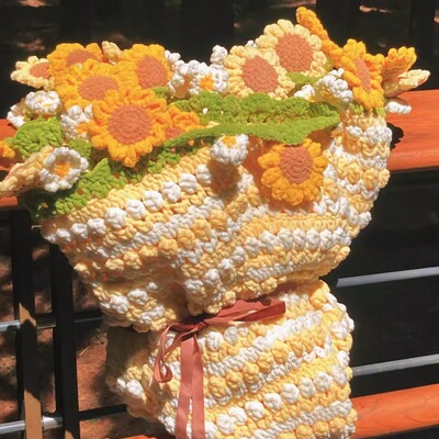 丝绒向日葵花束毯子毛线手工编织diy材料包玫瑰毛毯一举夺魁礼物