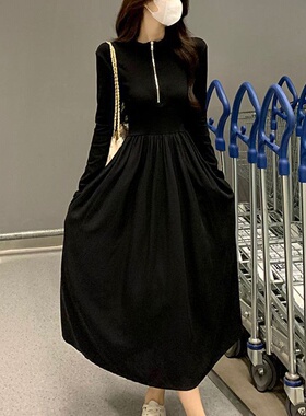 2026早春秋冬赫本风显瘦美拉德大摆裙桔梗茶歇内搭拉链小众长裙子