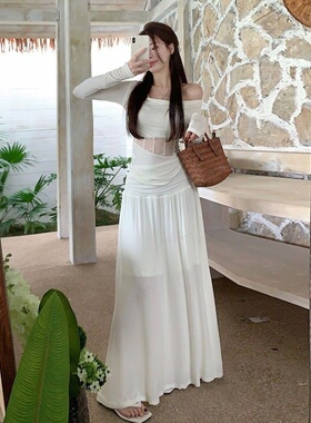 2026春季御姐独特绝美一字肩上衣半身裙两件套装裙气质一整套穿搭