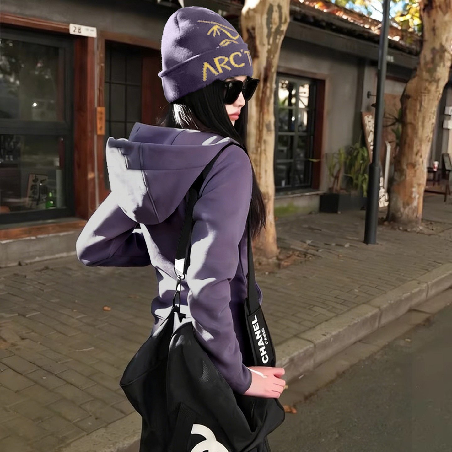 2026新款小个子紫色正肩短款内搭修身女冬季加绒保暖收腰卫衣外套