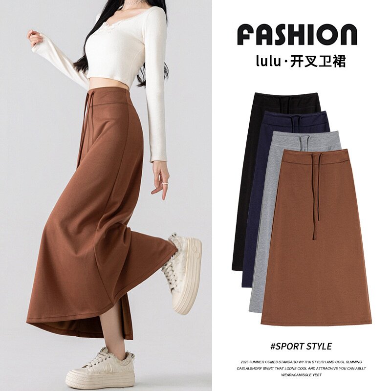 lulu微喇瑜伽裤女春秋季窄版直筒垂垂面膜空气层灰色运动阔腿裤