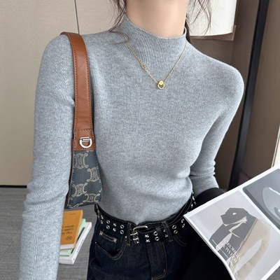 羊毛无缝一体25冬季半高领混纺基础纯色修身针织亲肤打底衫LP毛衣