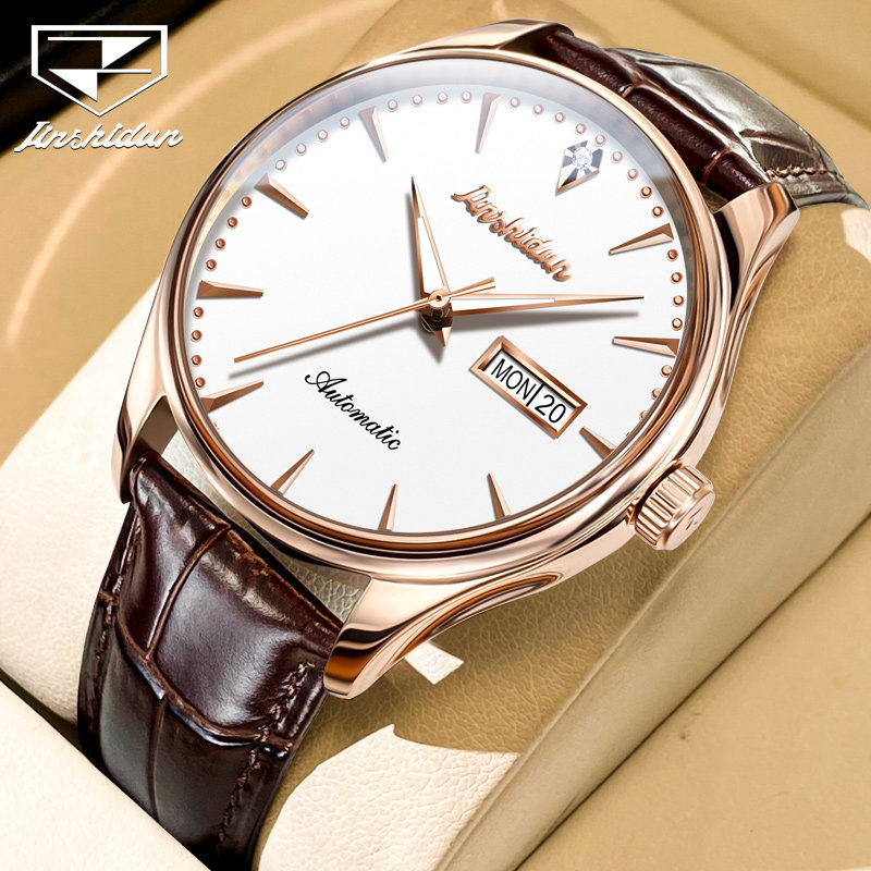 新款金仕盾手表男士全自动机械表进口机芯双日历真钻男生防水男表