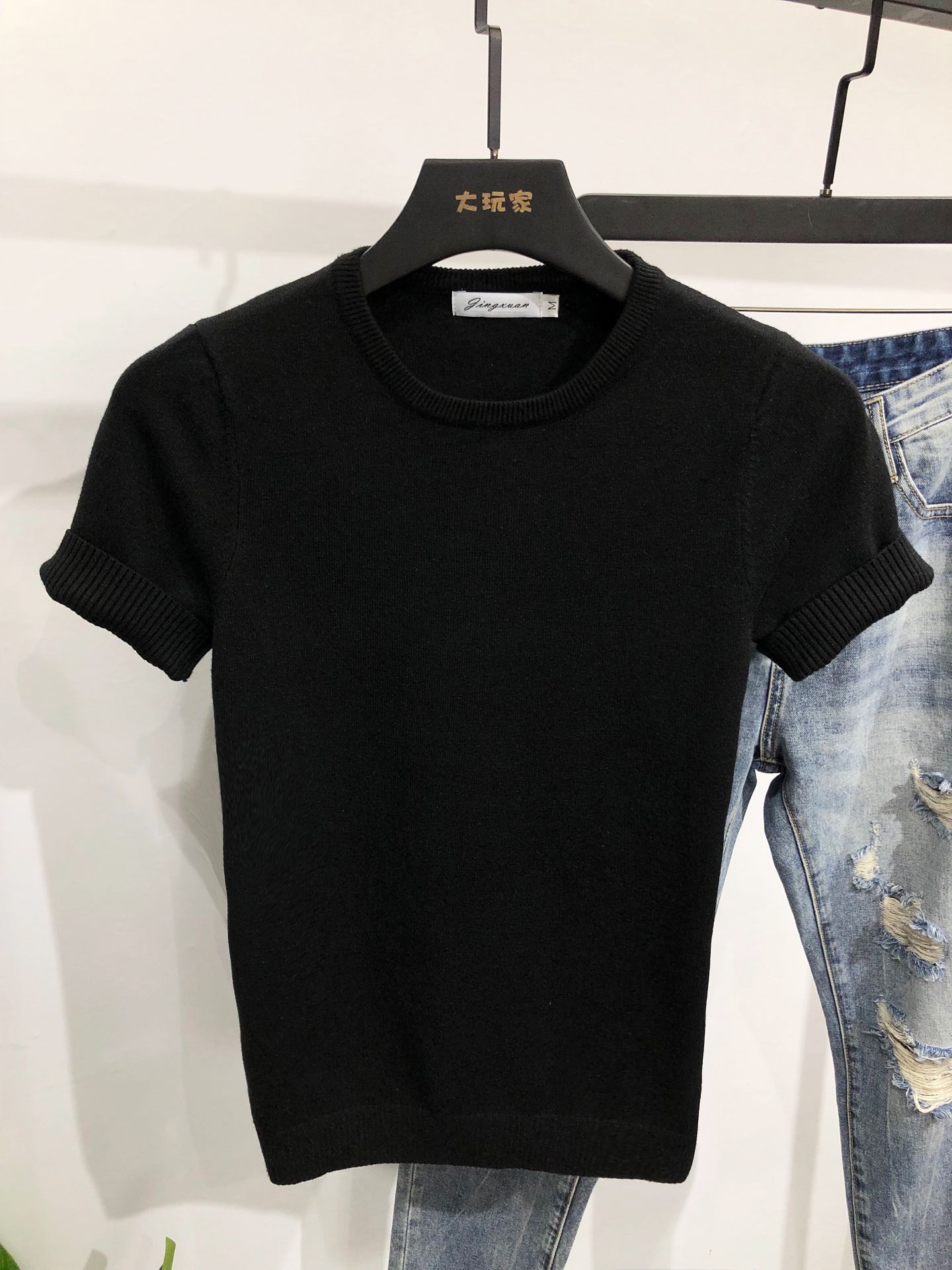 MENS TIGHT KOREAN SHORT SLEEVE SWEATER SOLID COLOR CREW NECK PLUS SIZE BASE SWEATER SUMMER T-SHIRT YOUTH KNIT HALF SLEEVE