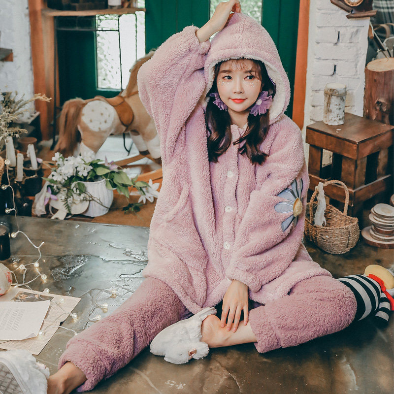 冬天孕妇睡衣加绒三件套月子服秋冬加厚哺乳睡衣产妇出院服11月份