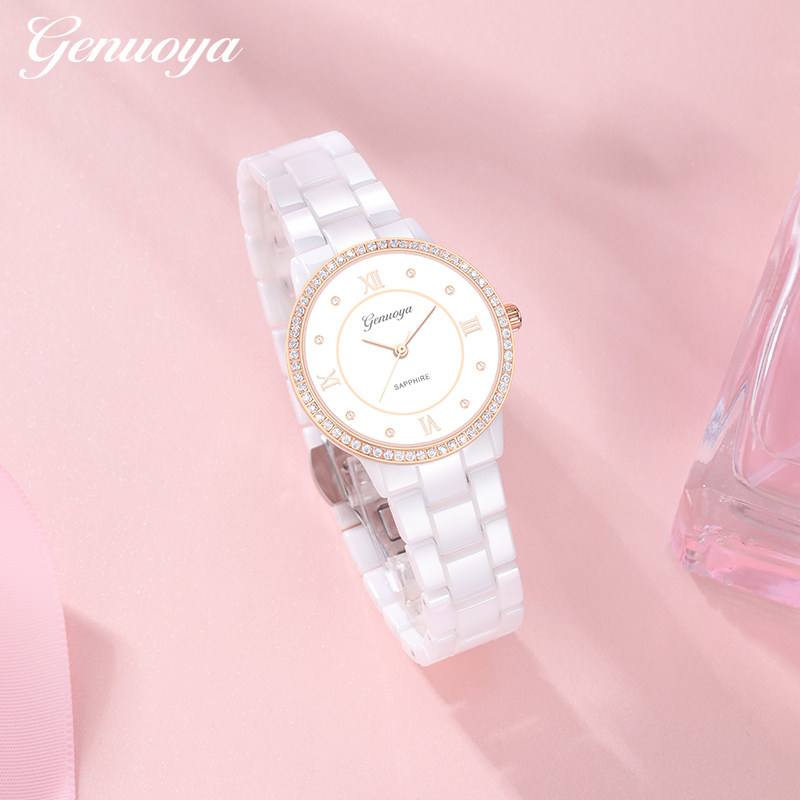 格诺雅陶瓷手表女白色简约高级感气质女士表时尚大气防水石英表