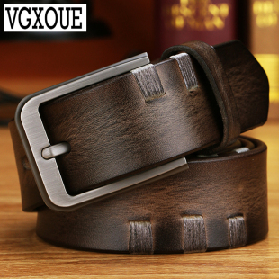 VGXOUE男士 带男中青年头层牛皮 皮带真皮腰带男手工牛皮休闲针扣裤