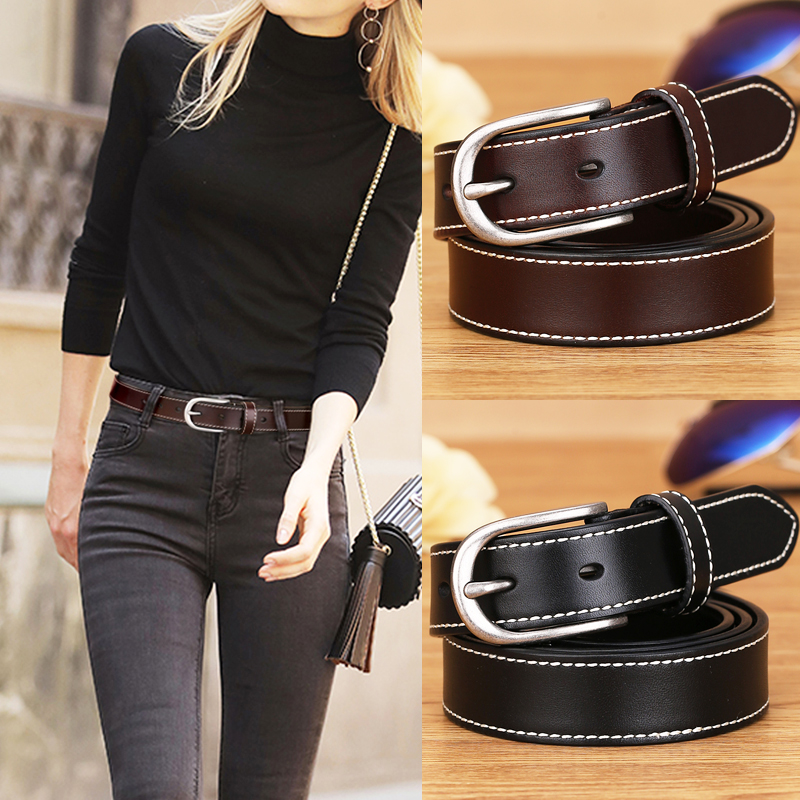 皮带女士简约百搭韩国牛仔裤针扣