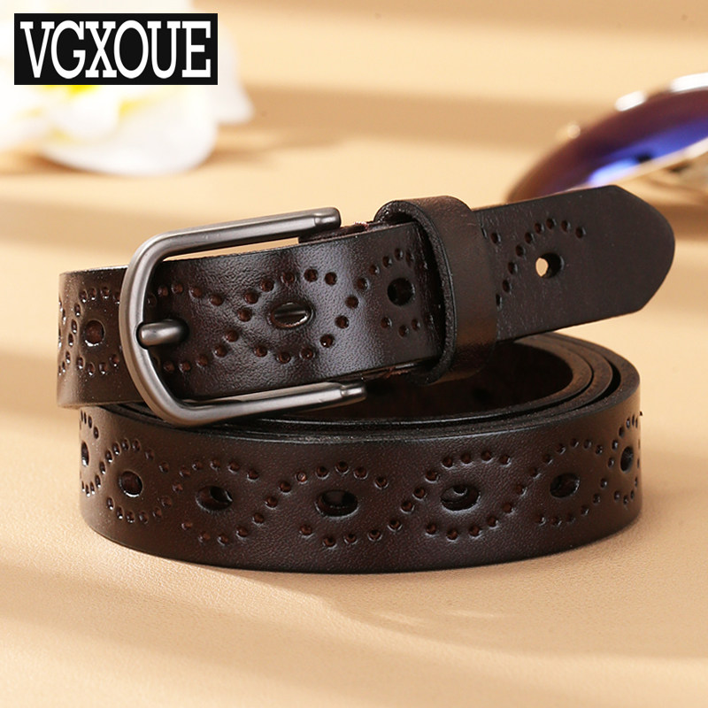 皮带女真皮头层皮带简约百搭镂空时尚黑色腰带牛仔裤腰带女休闲潮