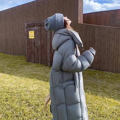 灰色中长款过2羽绒膝服女设计加感连帽205冬季新款韩xt系厚面包外