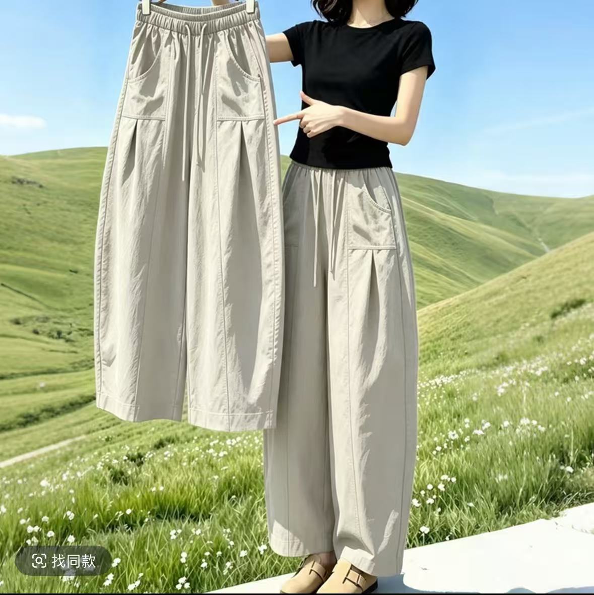高品质冰丝阔腿弯刀裤女夏季薄九分休闲裤2026妈妈裤子宽松气球裤图片