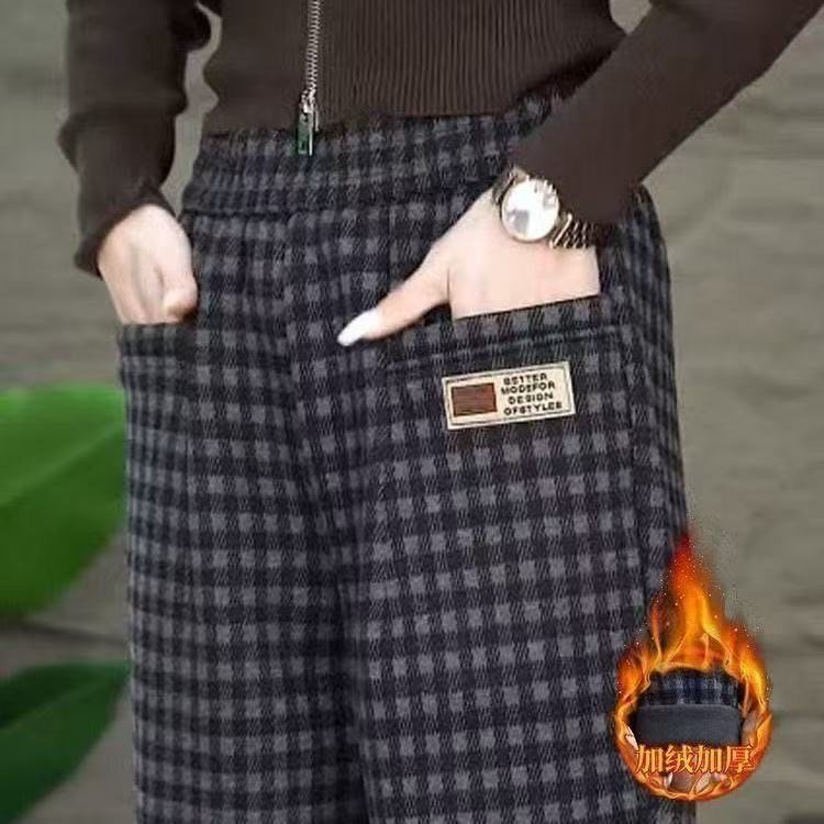 2025冬季新款加绒加厚高腰加厚宽松休闲格子哈伦裤中老年妈妈裤,女装/女士精品,休闲裤,淘宝优惠券,粉丝福利购,淘宝优惠卷