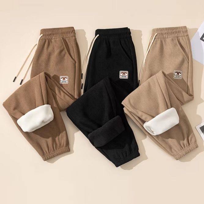 加绒裤子女2025冬季新款宽松束脚运动休闲裤加厚灯芯绒卫裤哈伦裤