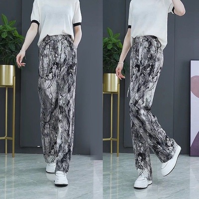 【有口袋】冰丝凉凉阔腿裤女2025爆款垂感显瘦防蚊防晒休闲印花裤