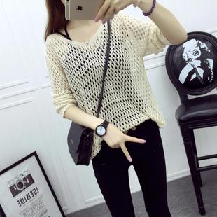 长袖 套头上衣宽松外搭罩衫 镂空薄款 女2025春夏新款 防晒针织衫 法式