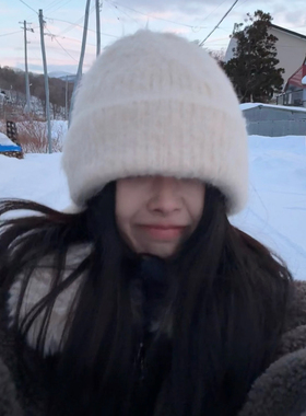 自留~韩版简约针织毛线帽软糯保暖显脸小套头帽纯色百搭休闲冷帽