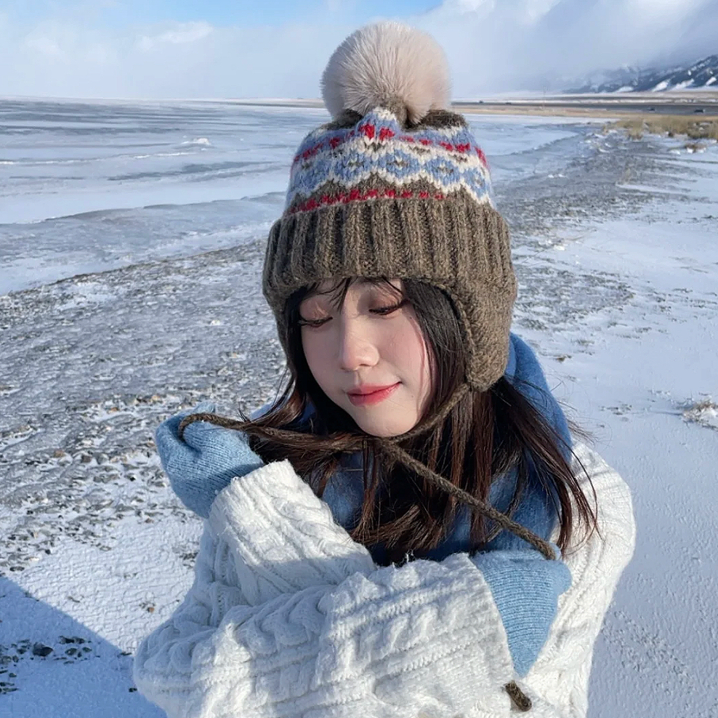 费尔岛复古帽子女冬软糯加厚绒保暖护耳毛线帽防寒针织雷锋帽