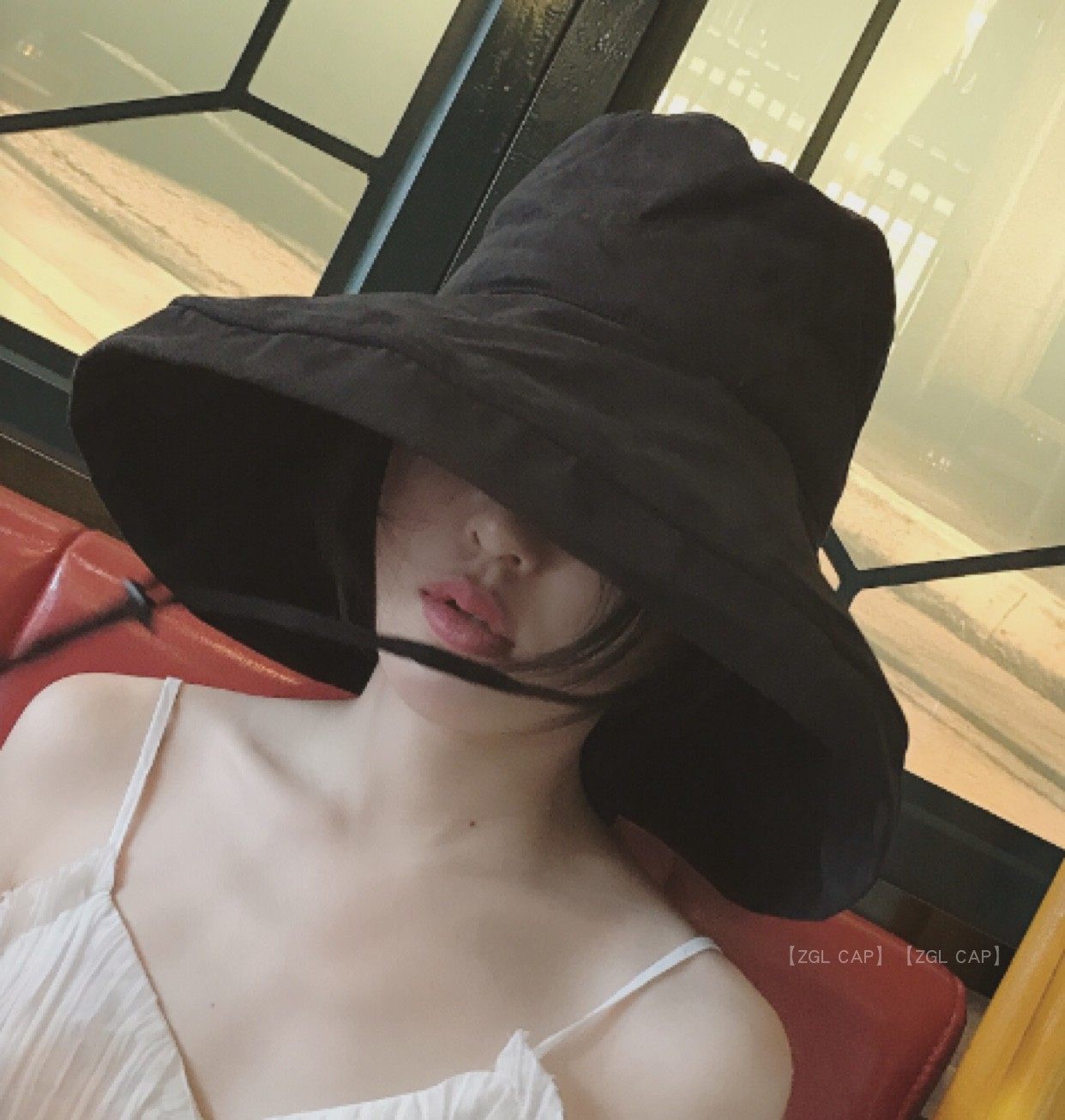 韩国东大门UV大檐遮阳防晒帽黑色遮脸网红渔夫帽子女可折叠盆帽