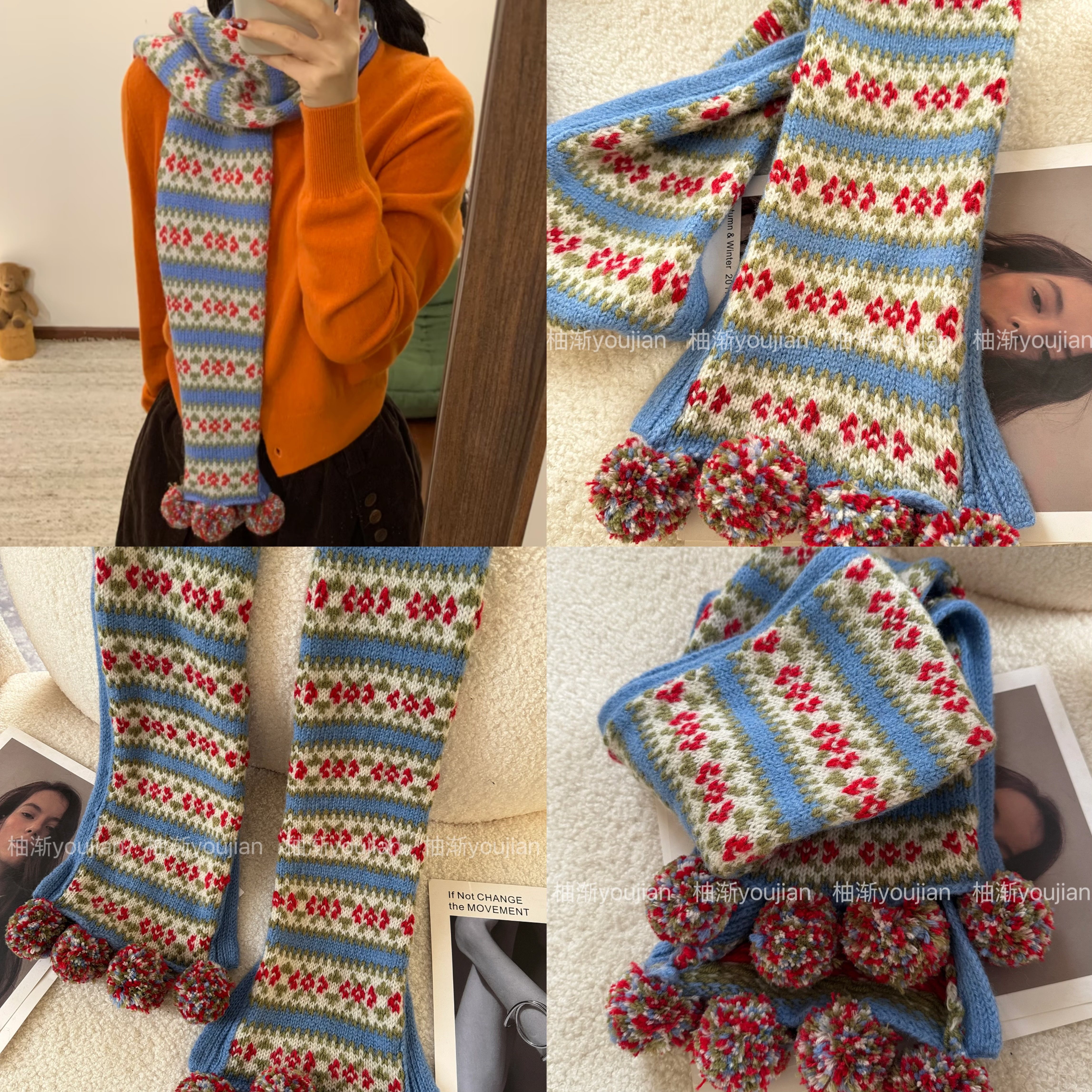 1:1定制款！客串了N期的复古费尔岛毛球围巾冬日御寒百搭围脖围巾