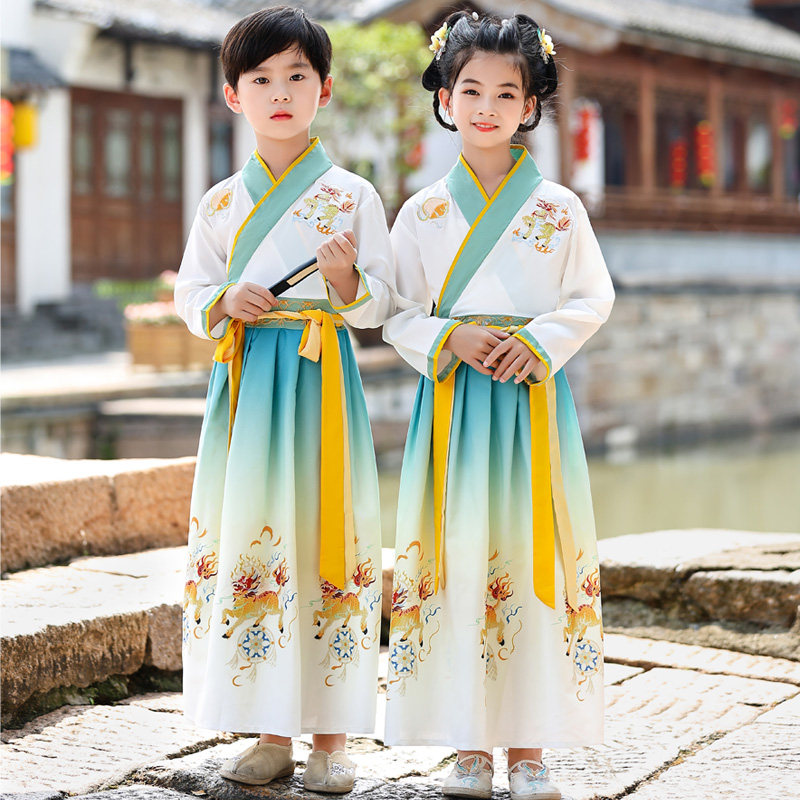 国学服装儿童汉服男女童开笔礼孔子古装演出服小学书童幼儿开蒙礼
