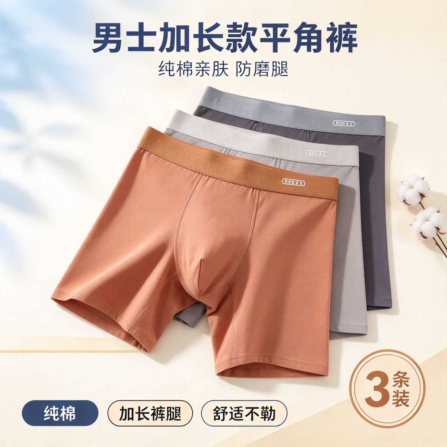 大码男士纯棉透气防磨四角内裤