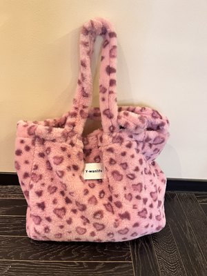 2025秋冬新款豹纹毛毛绒质感小众ins风大容量单肩托特包通勤百搭