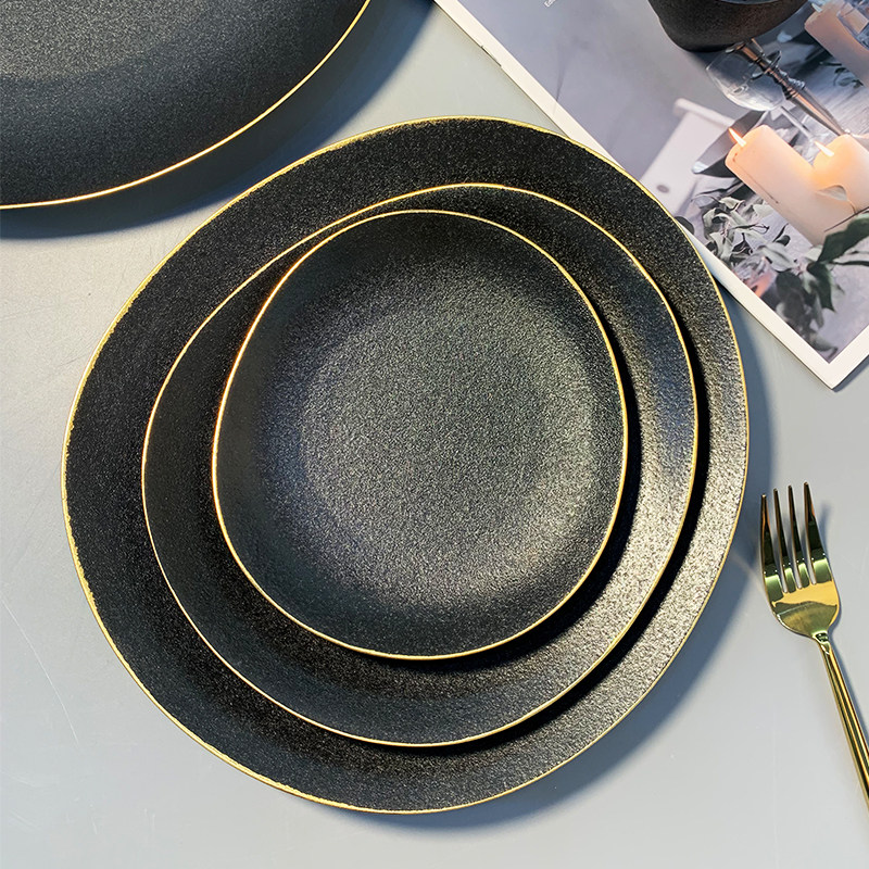 金边异形不规则陶瓷西餐盘